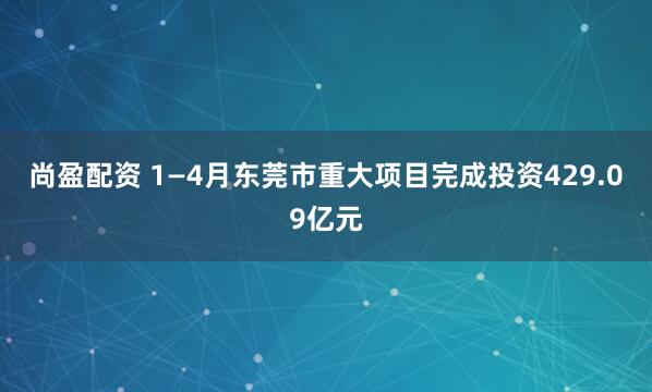 尚盈配资 1—4月东莞市重大项目完成投资429.09亿元